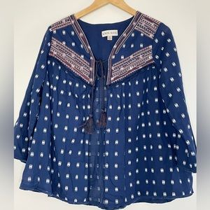 Knox Rose Fringed Open Front Boho Embroidered Top Blouse Women's Medium Like New